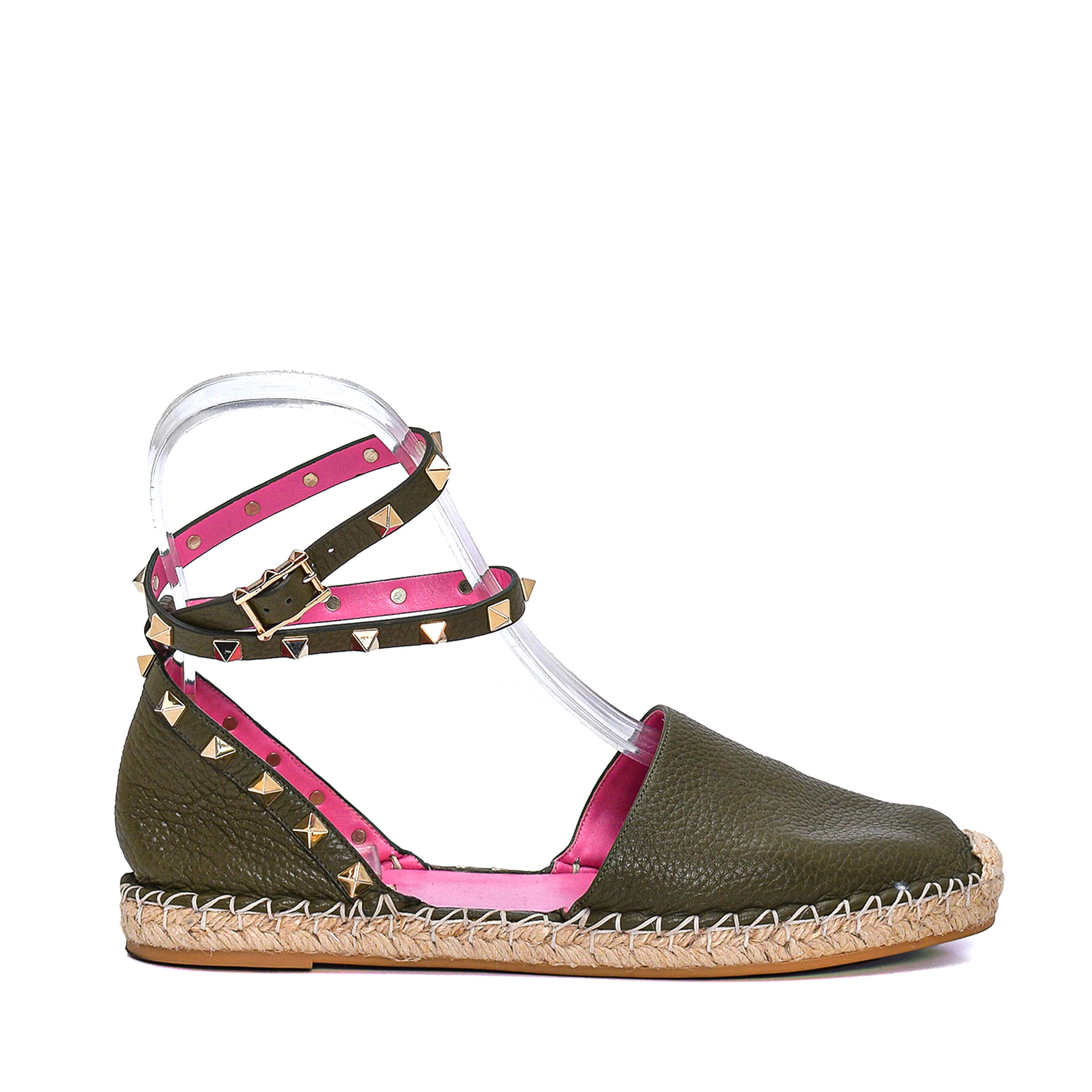 VALENTINO - Khaki Leather Rockstud Sandal